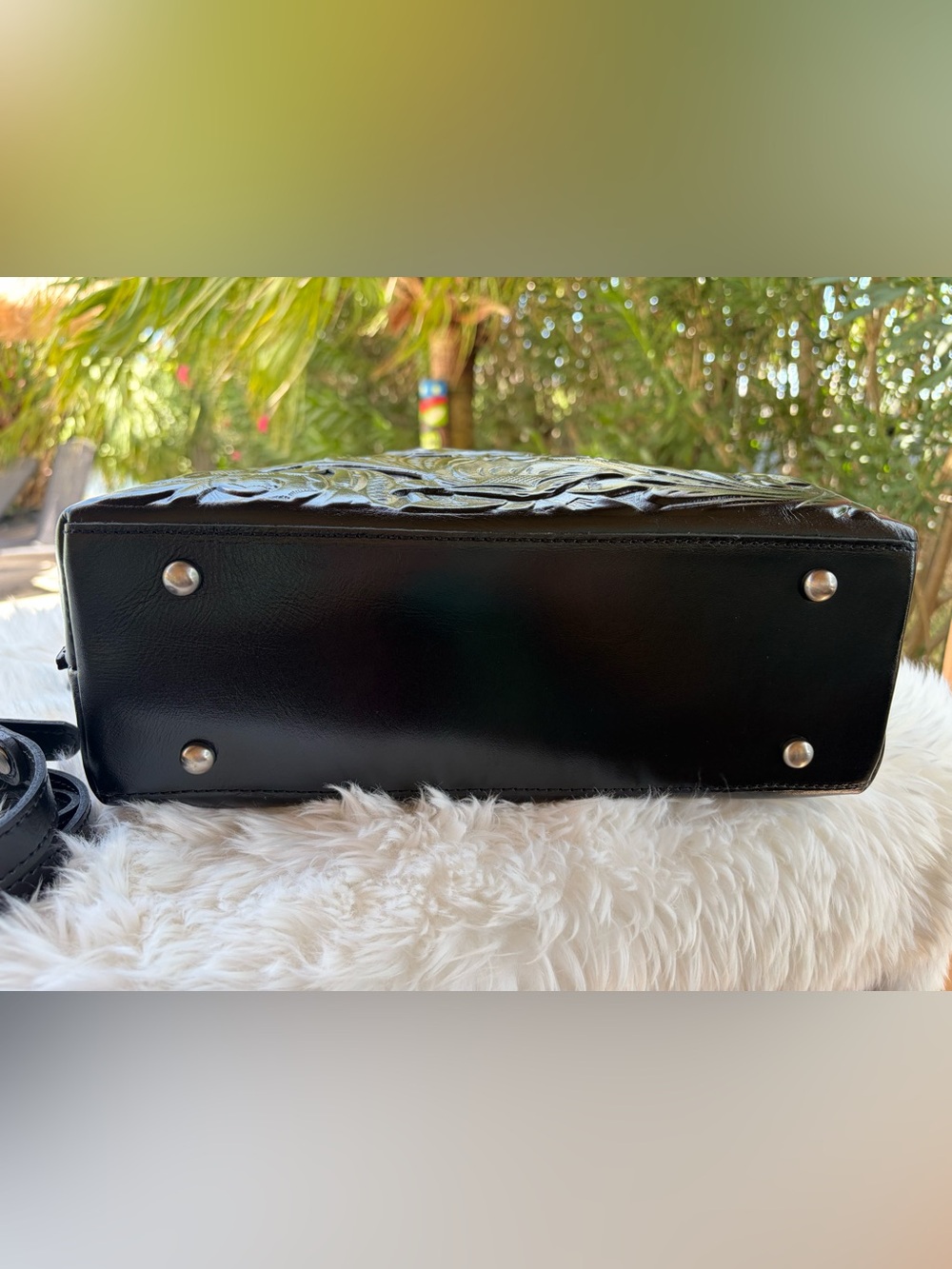 NWT GOrgEouS 🩷PATRICIA NASH🩷 Adeline Black Tooled Leather Tote/Crossbody - Picture 5 of 11